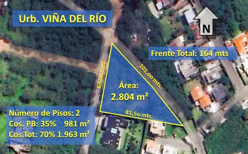 Venta Hermoso terreno en la Viña del Río, 2.804 m² apto para 3 casas nuevas. - 1