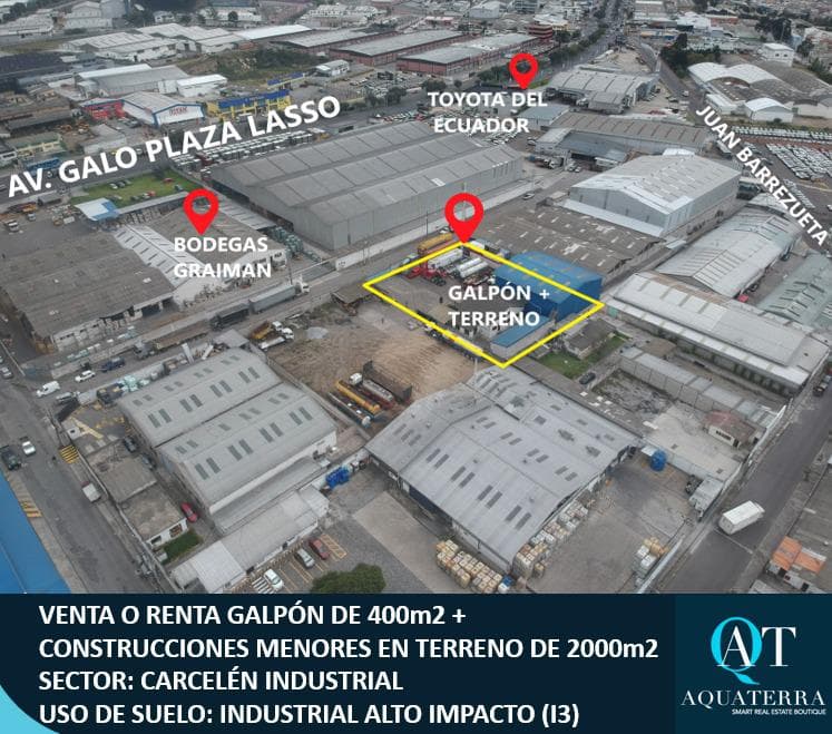Venta o Renta Galpón en Terreno de 2000m2. Industrial Alto Impacto i3. Carcelén Industrial - 1
