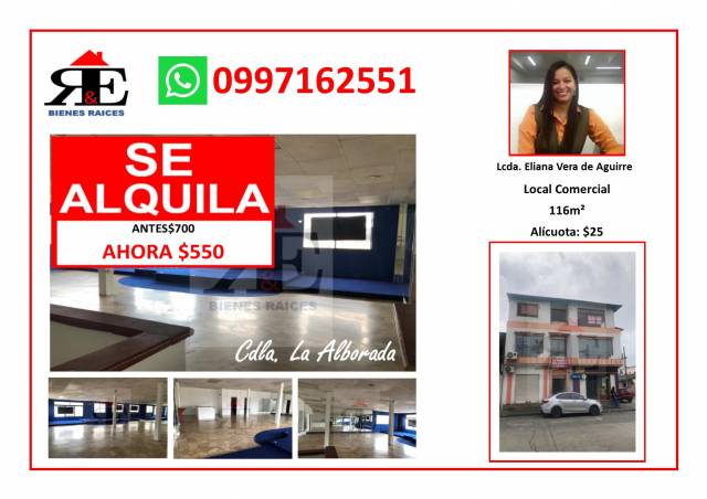 Se Alquila Local Comercial 116 M2 Alborada 3ra Etapa Av. Principal José Maria Egas
