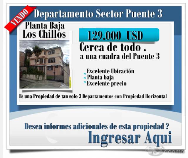 Departamento de venta en planta baja sector puente 3  LOS CHILLOS