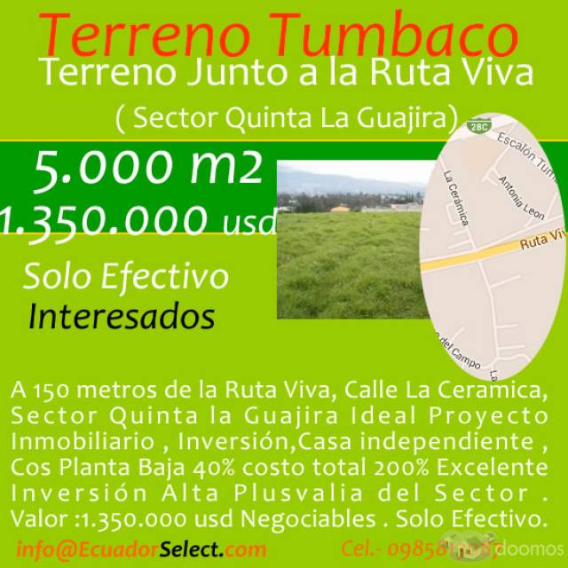 TERRENO VENTA SECTOR LA CERAMICA A 150 METROS DE LA RUTA VIVA  CEL.- 0985813087