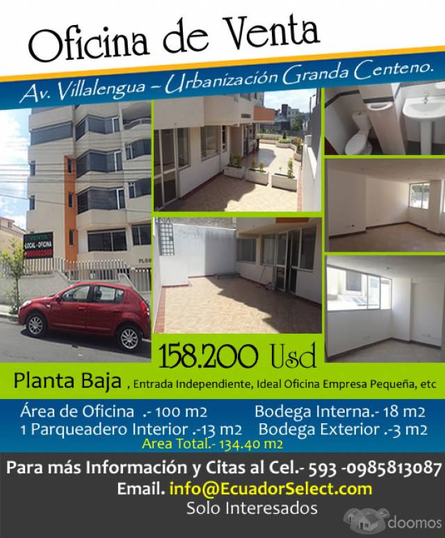 SE VENDE OFICINA AV VILLALENGUA , URB GRANDA CENTENO QUITO NORTE